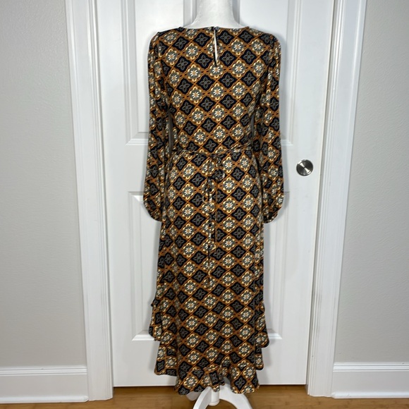 Olivaceous Midi Dress Size Small Geometric Floral Print Ruffle Long Sleeve - Picture 8 of 15